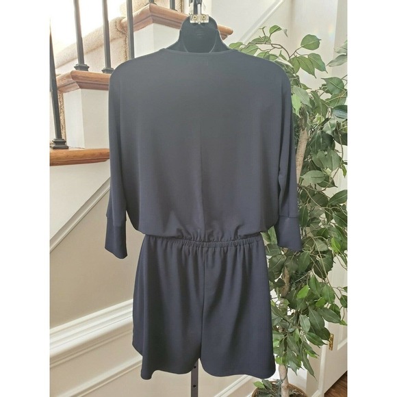 C Women's Solid Black Polyester V-Neck Cold Shoulder Sleeve Casual Romper Size S - Picture 7 of 11